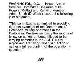 House Armed Services Committee Pledges Oversight on Caribbean Strikes